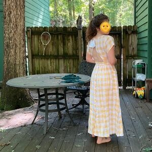 Christy Dawn NWT open back yellow gingham dress